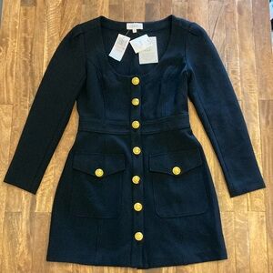 A.L.C. Black Mini Dress with Gold Buttons